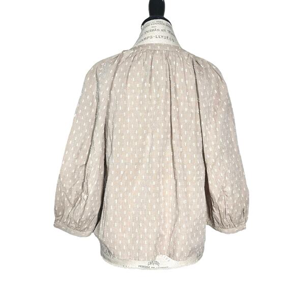 Badgley Mischka | Women | Sand Swiss Dot Cotton Puff Sleeve Blouse Top | Medium - Picture 3 of 14